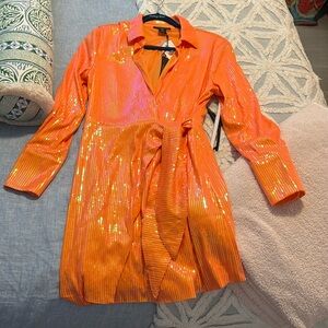 NWT HOUSE OF HARLOW ORANGE SEQUIN MINI DRESS